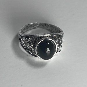 Y2K Silver & Black Gem Ring